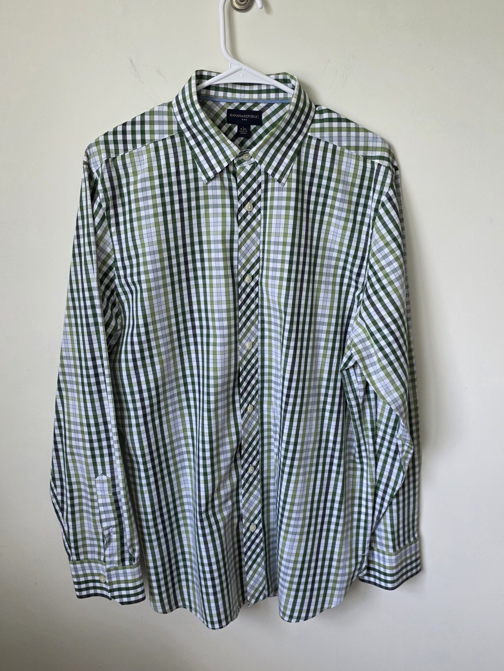 Banana Republic Green and White Checked Dress Shirt